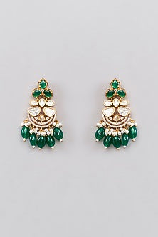 Gold Plated Moissanite Polki & Green Pearl Choker Necklace Set