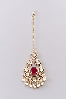 Gold Plated Moissanite Polki & Red Stone Necklace Set
