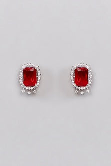 White Finish Faux Diamond & Ruby Choker Necklace Set