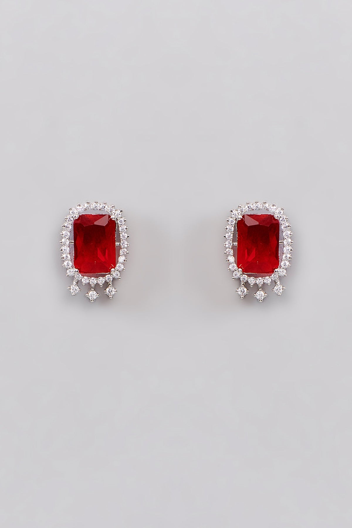 White Finish Faux Diamond & Ruby Choker Necklace Set