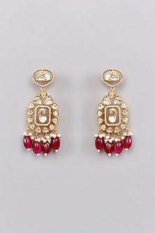 Gold Plated Moissanite Polki & Red Pearl Choker Necklace Set