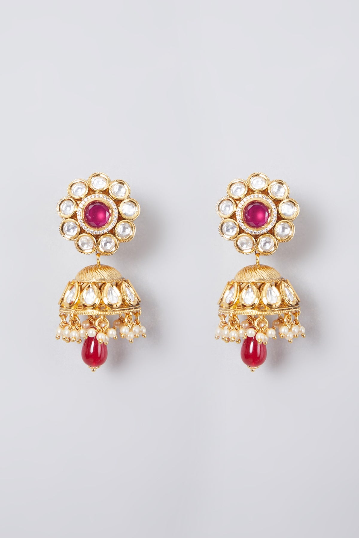Gold Plated Kundan Polki & Ruby Choker Necklace Set