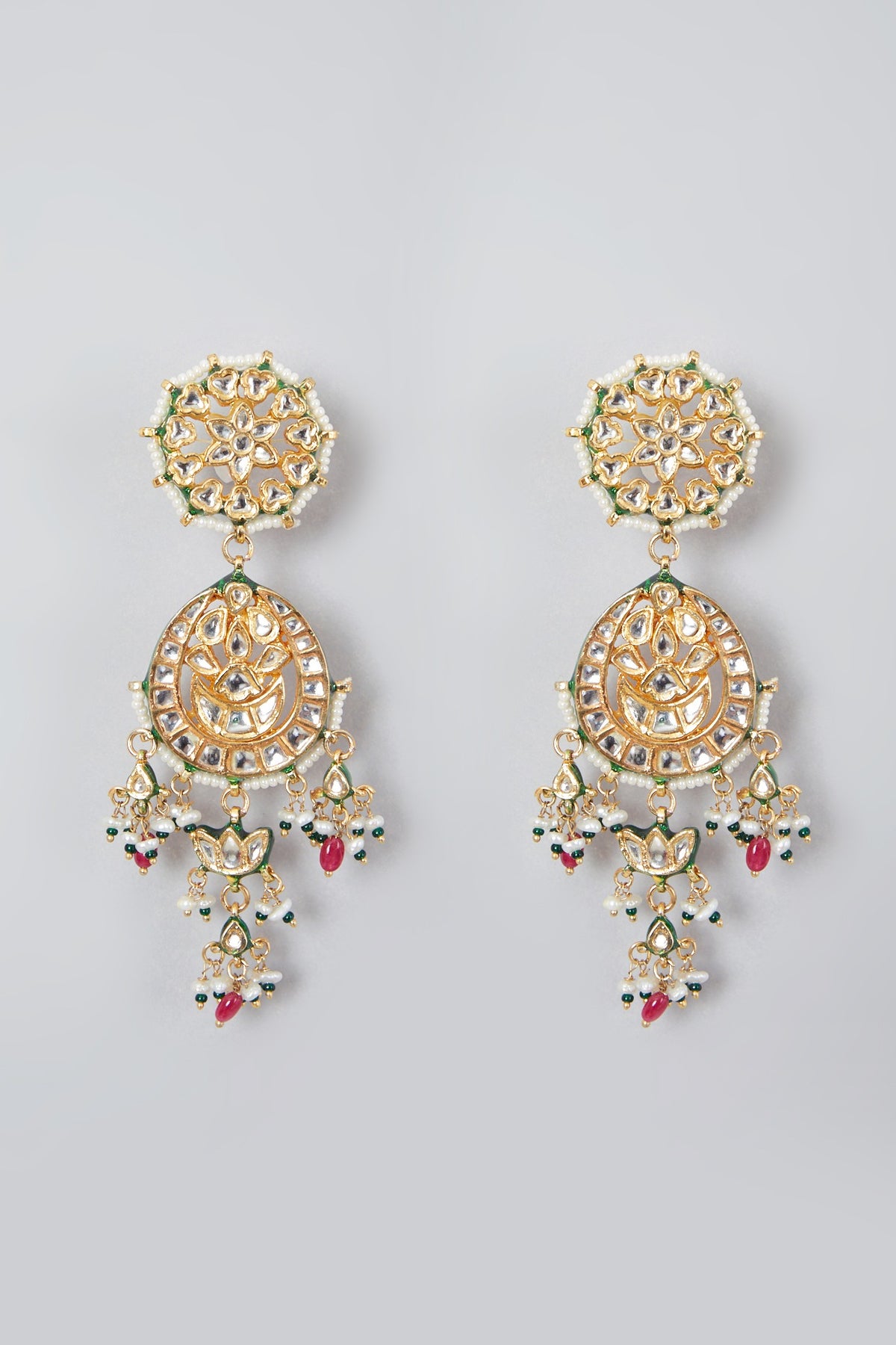 Gold Plated Kundan Polki & Ruby Stone Necklace Set