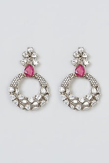 Black Rhodium Finish Pink Stone & Zircon Chandbali Earrings