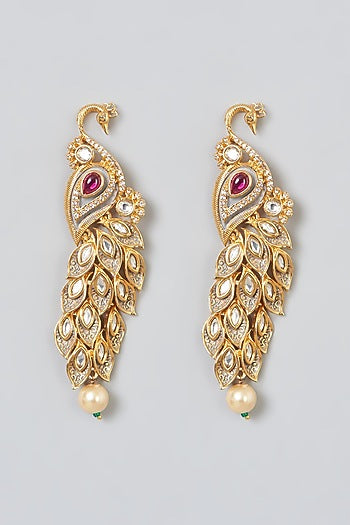 Gold Finish Meenakari Kundan Polki & Pink Stone Dangler Earrings