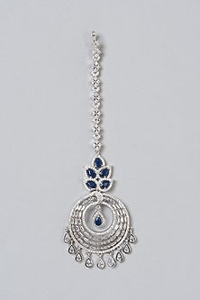 Black Rhodium Finish Sapphire Stone & Diamond Maangtikka