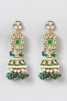 Gold Finish Kundan Polki & Emerald Stone Choker Necklace Set