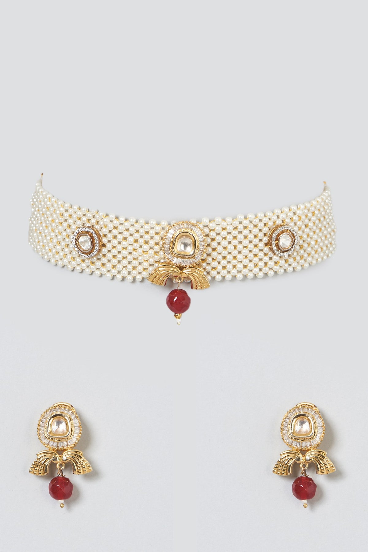 Gold Finish Kundan Polki Choker Necklace Set