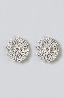Black Rhodium Finish Diamond & Cz Stone Stud Earrings