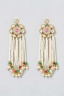 Gold Finish Kundan Polki & Pearl Dangler Earrings