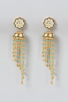 Gold Finish Blue Beaded Dangler Earrings