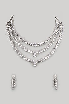White Finish Diamond Layered Necklace Set