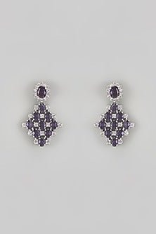 White Finish Diamond & Purple Stone Choker Necklace Set