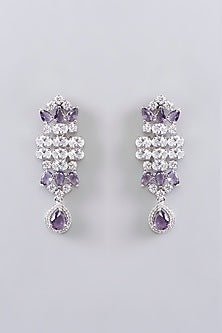 White Finish Diamond & Purple Stone Choker Necklace Set