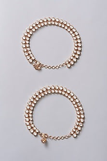 Gold Finish Kundan Polki Anklets (Set Of 2)