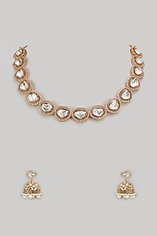 Gold Finish Kundan Polki Necklace Set