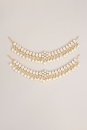 Gold Finish Kundan Polki Anklets (Set Of 2)