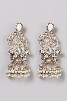 Oxidised Finish Kundan Polki & Pearl Jhumka Earrings
