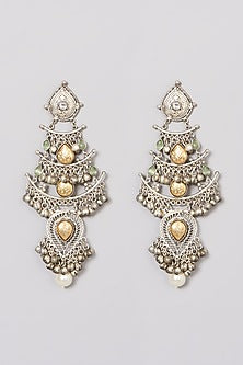 Oxidised Finish Kundan Polki & Pearl Dangler Earrings
