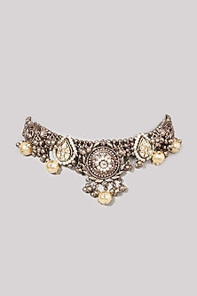 Oxidised Finish Kundan Polki & Natural Stone Choker Necklace
