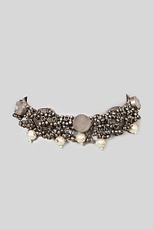 Oxidised Finish Kundan Polki & Natural Stone Choker Necklace