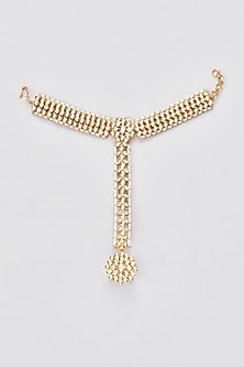 Gold Finish Kundan Polki Hand Harness (Set of 2)