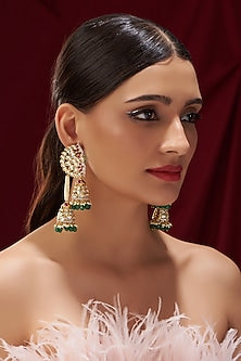 Gold Finish Kundan Polki & Pearl Jhumka Earrings