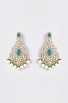 Black Rhodium Finish Kundan Polki Dangler Earrings