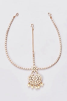 Gold Finish Kundan Polki & Pearl Mathapatti