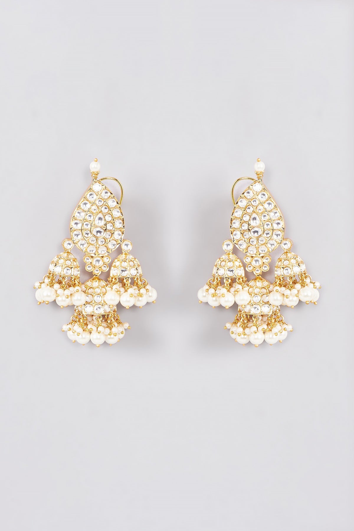 Gold Plated Kundan Polki & Pearl Jhumka Earrings