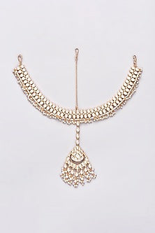 Gold Finish Kundan Polki & Pearl Matha Patti