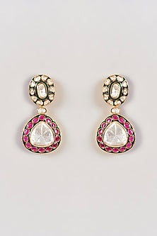 Gold Finish Moissanite Polki Meenakari Dangler Earrings