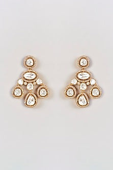 Gold Finish Moissanite Polki Dangler Earrings