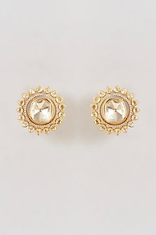 Gold Finish Moissanite Polki Stud Earrings