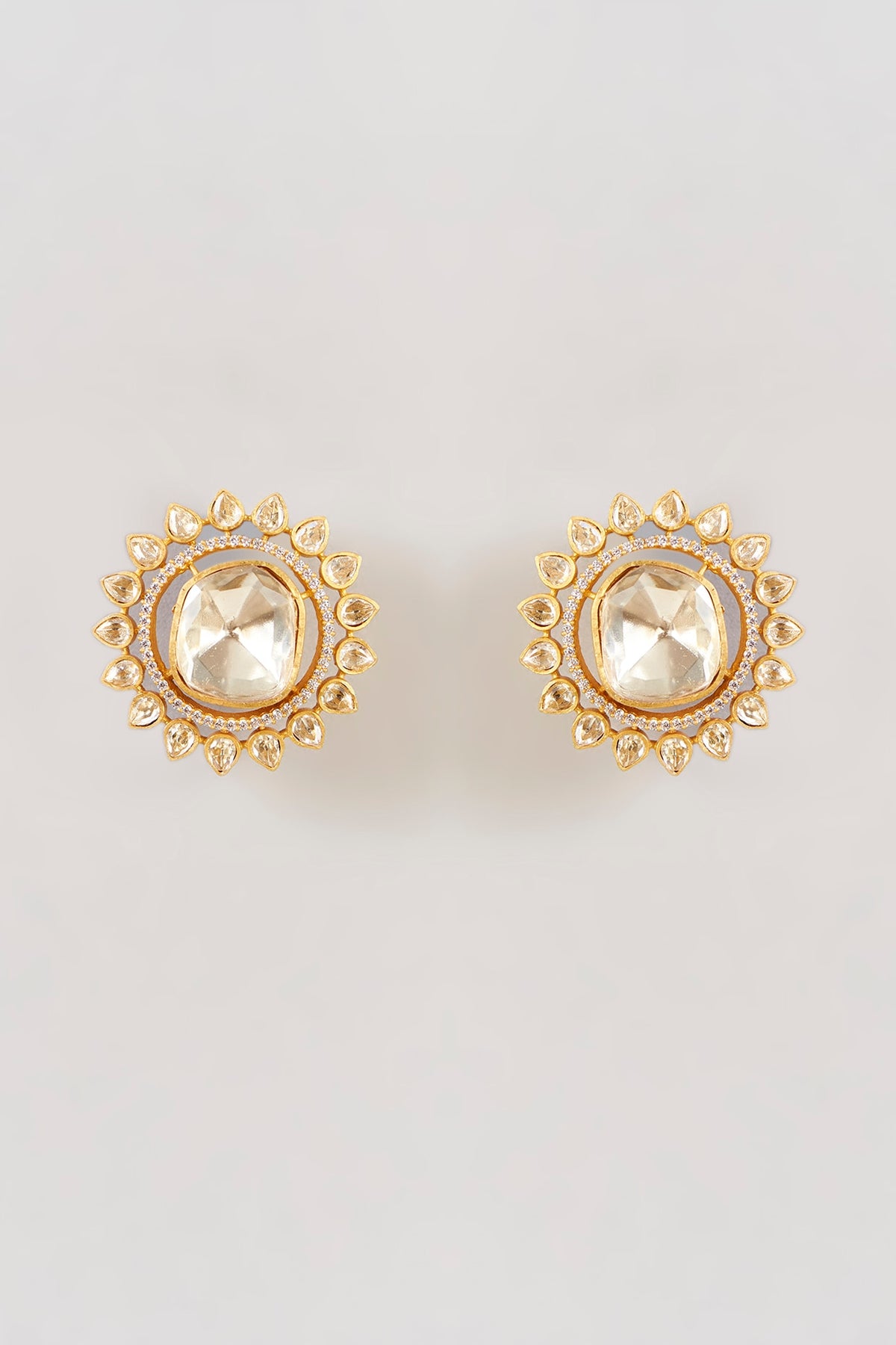 Gold Finish Moissanite Polki Stud Earrings