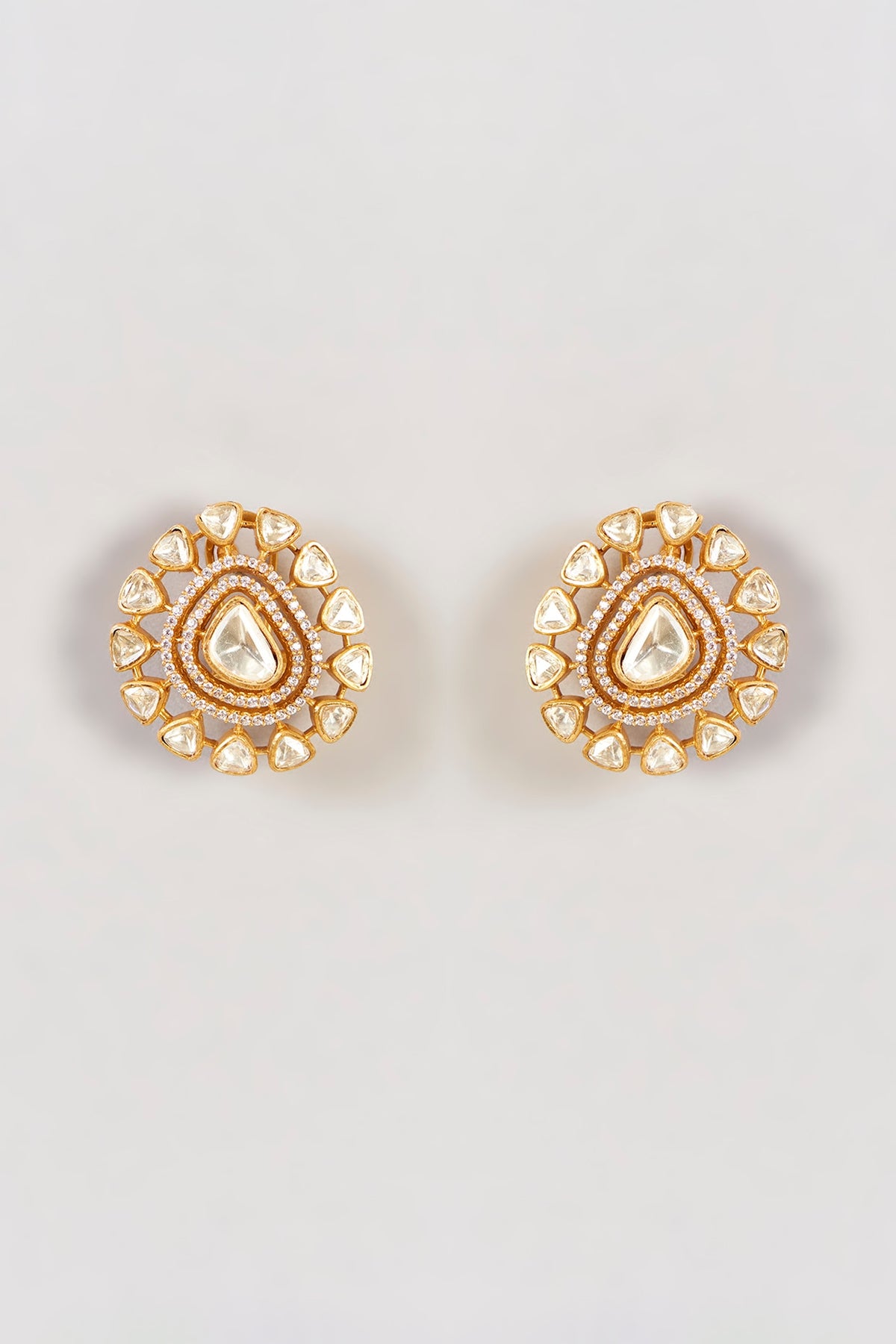 Gold Finish Moissanite Polki Stud Earrings