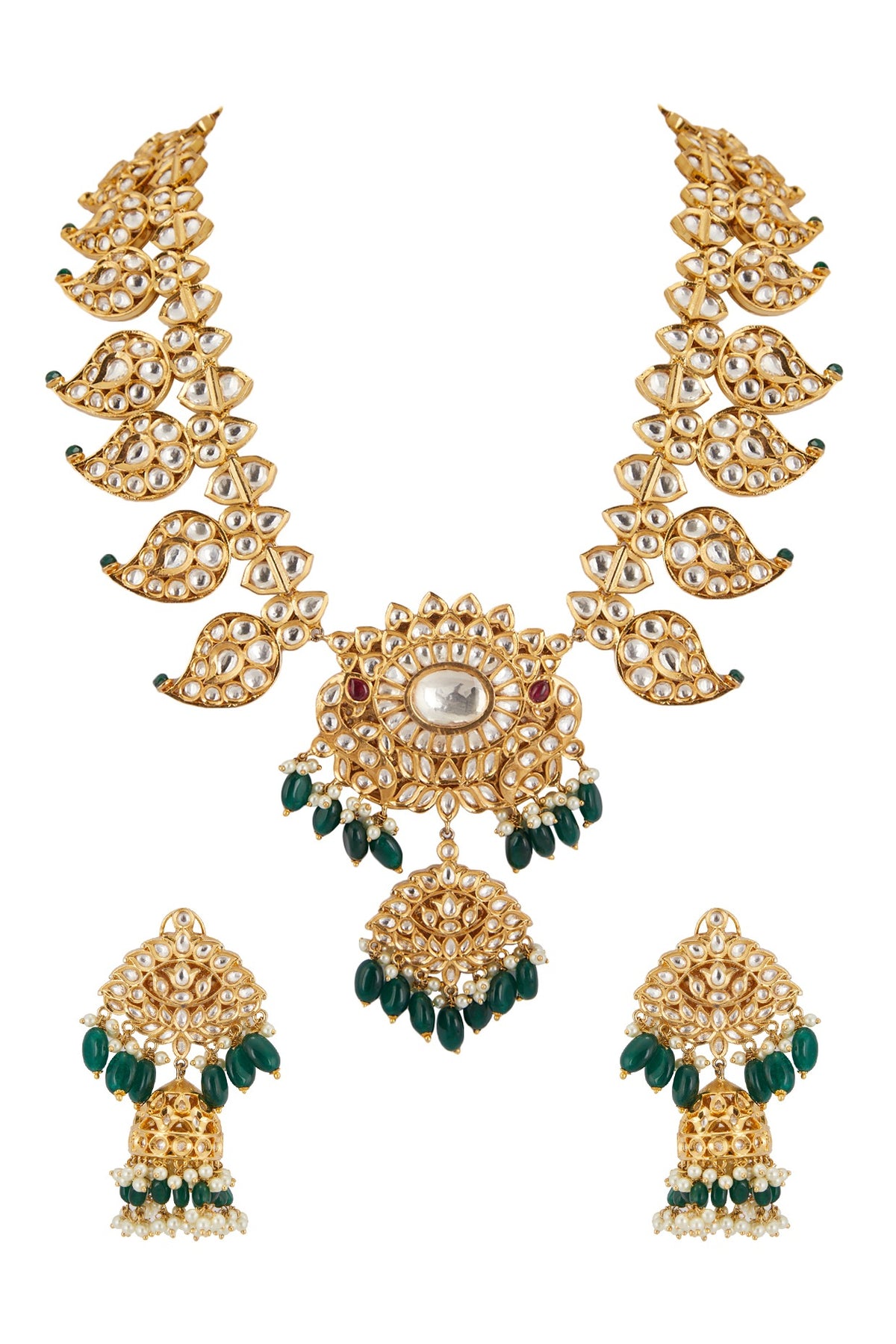 Gold Plated Kundan Polki Mango Mala Necklace Set