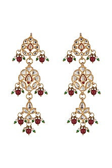Gold Plated Kundan Polki & Red Beaded Necklace Set