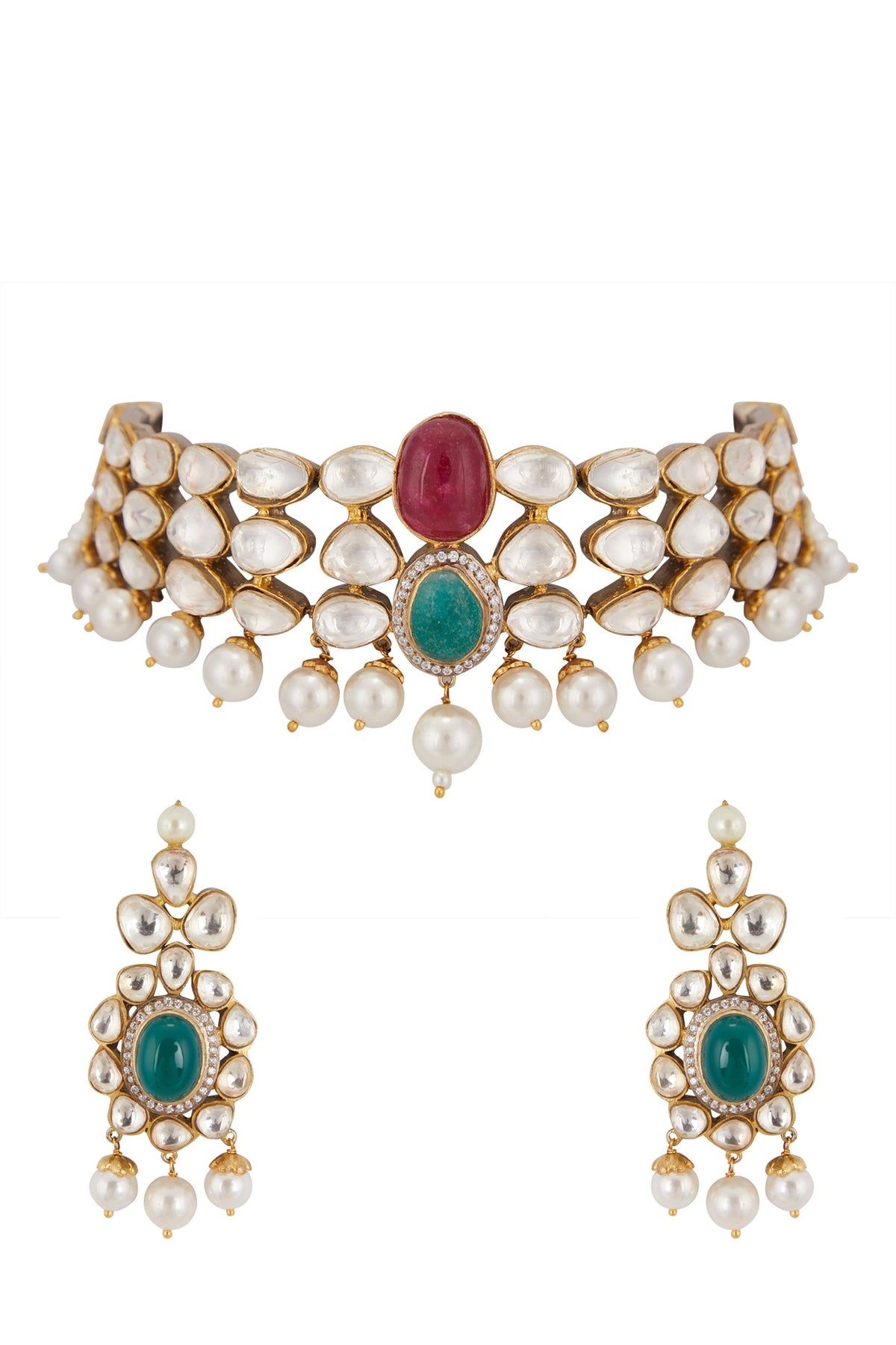 Gold Plated Kundan Polki Choker Necklace Set