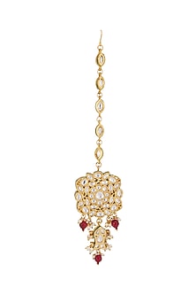 Gold Plated Kundan Polki & Pearl Maangtikka