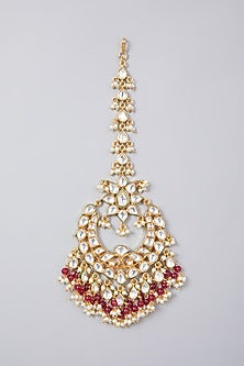 Gold Finish Kundan Polki & Pearl Maang Tikka