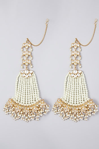 Gold Finish Kundan Polki & Pearl Dangler Earrings