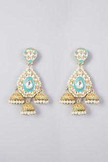 Gold Plated Kundan Polki & Pearl Jhumka Earrings