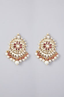 Gold Plated Kundan Polki & Pearl Earrings