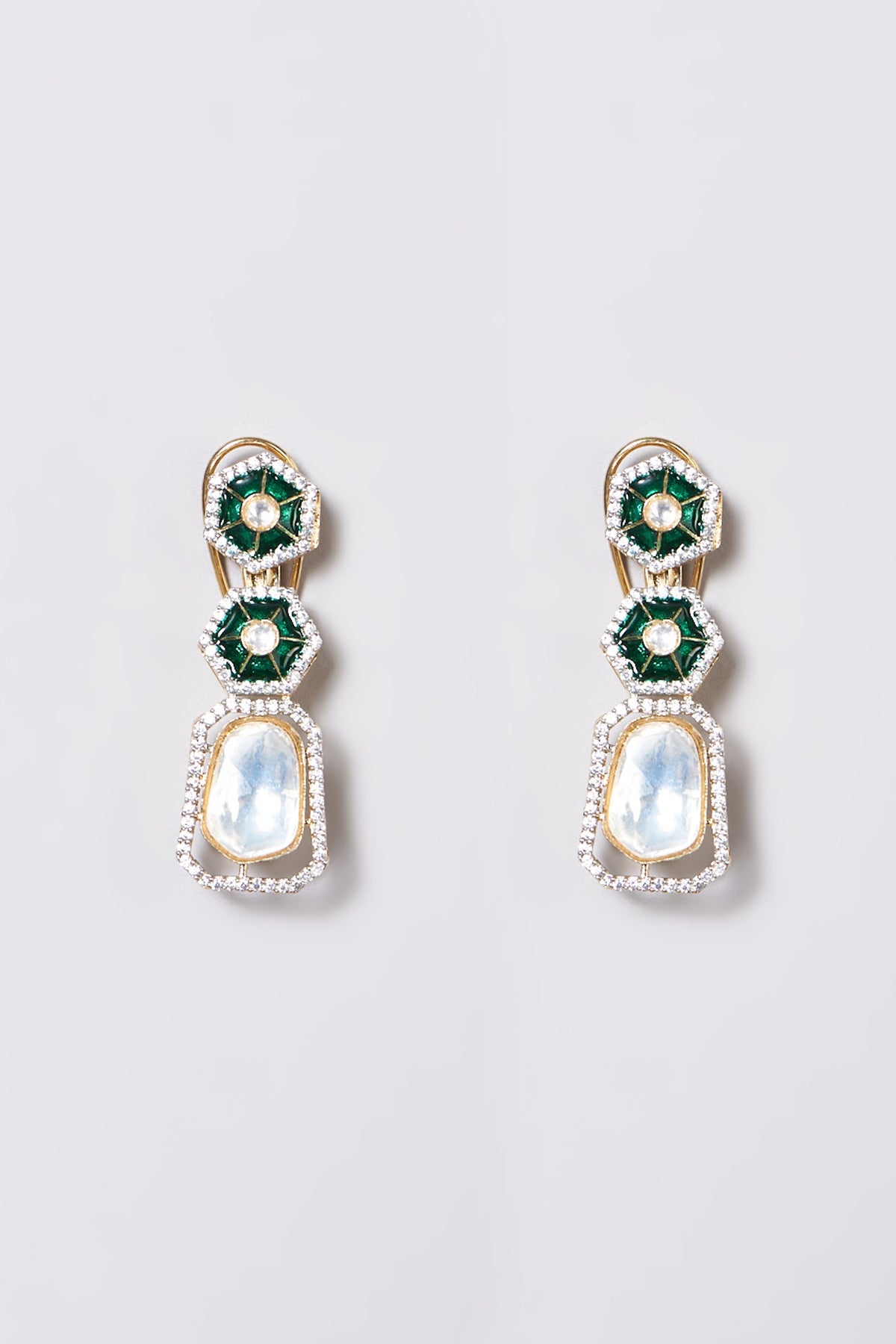 Gold Finish Kundan Polki & Emerald Stone Layered Necklace Set