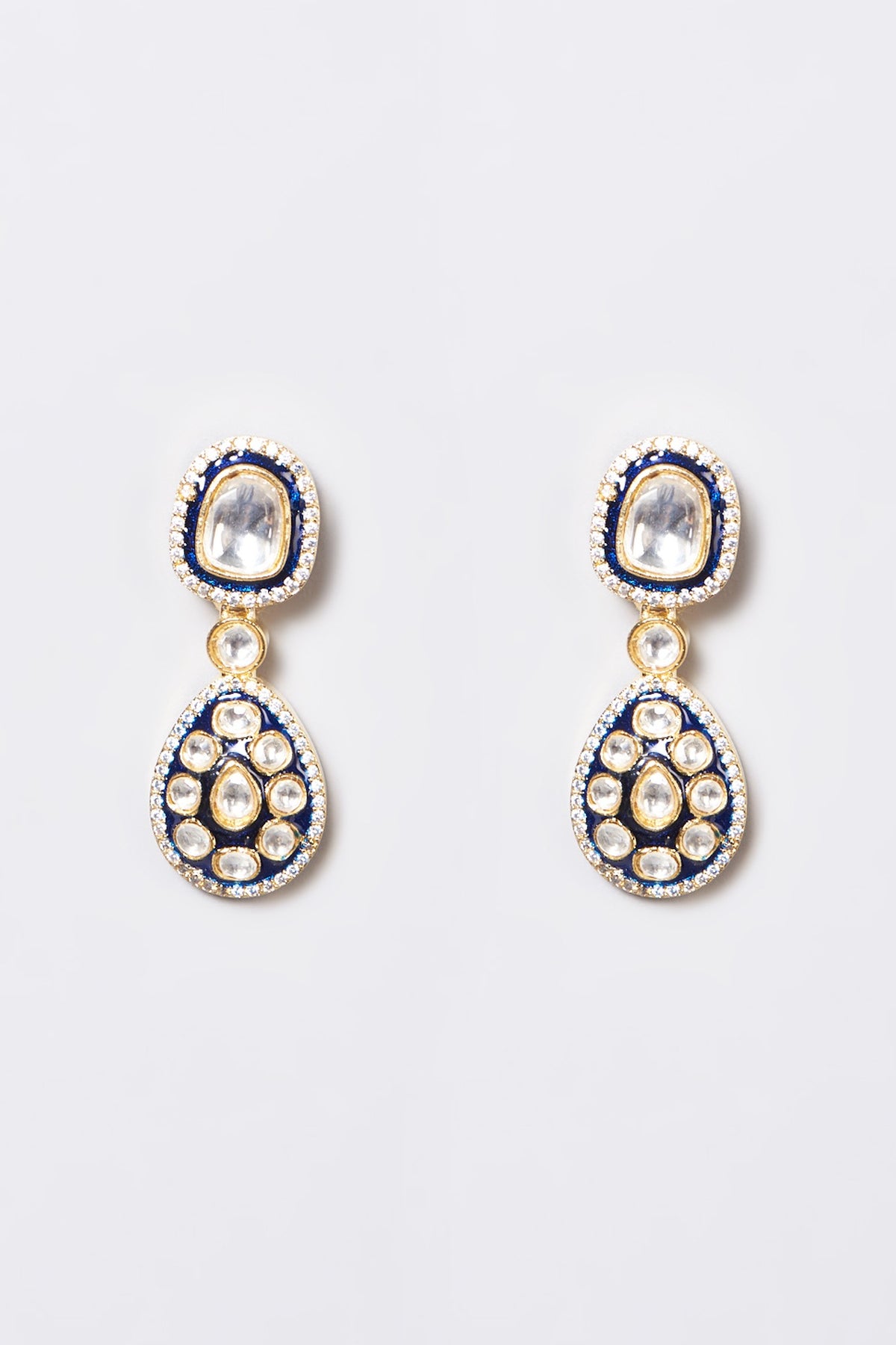 White Plated Kundan Polki Long Necklace Set