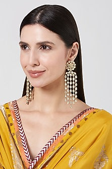 Gold Finish Kundan Polki Dangler Earrings