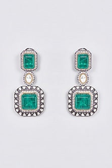 Black Rhodium Finish Kundan Polki & Green Stone Layered Necklace Set