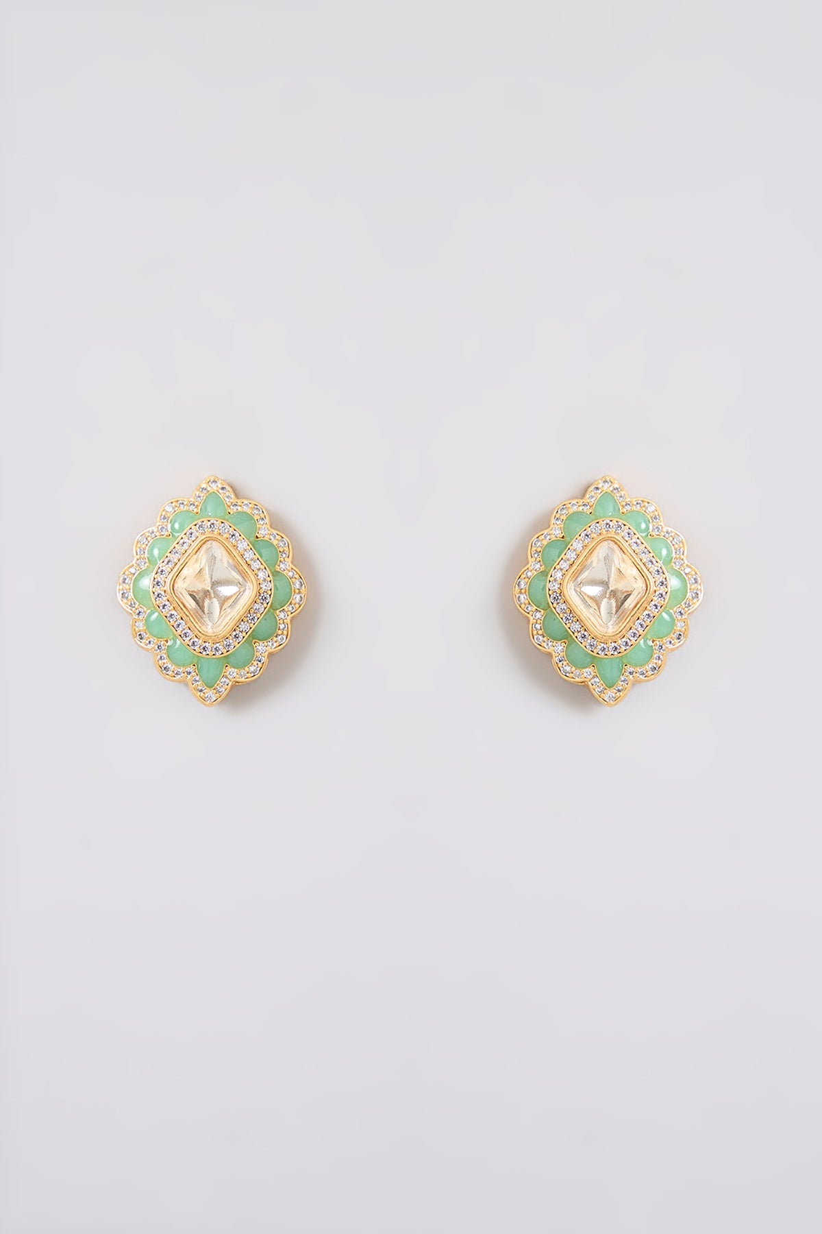 Two-Tone Finish Kundan Polki & Pearl Drop Mint Green Meenakari Choker Necklace Set