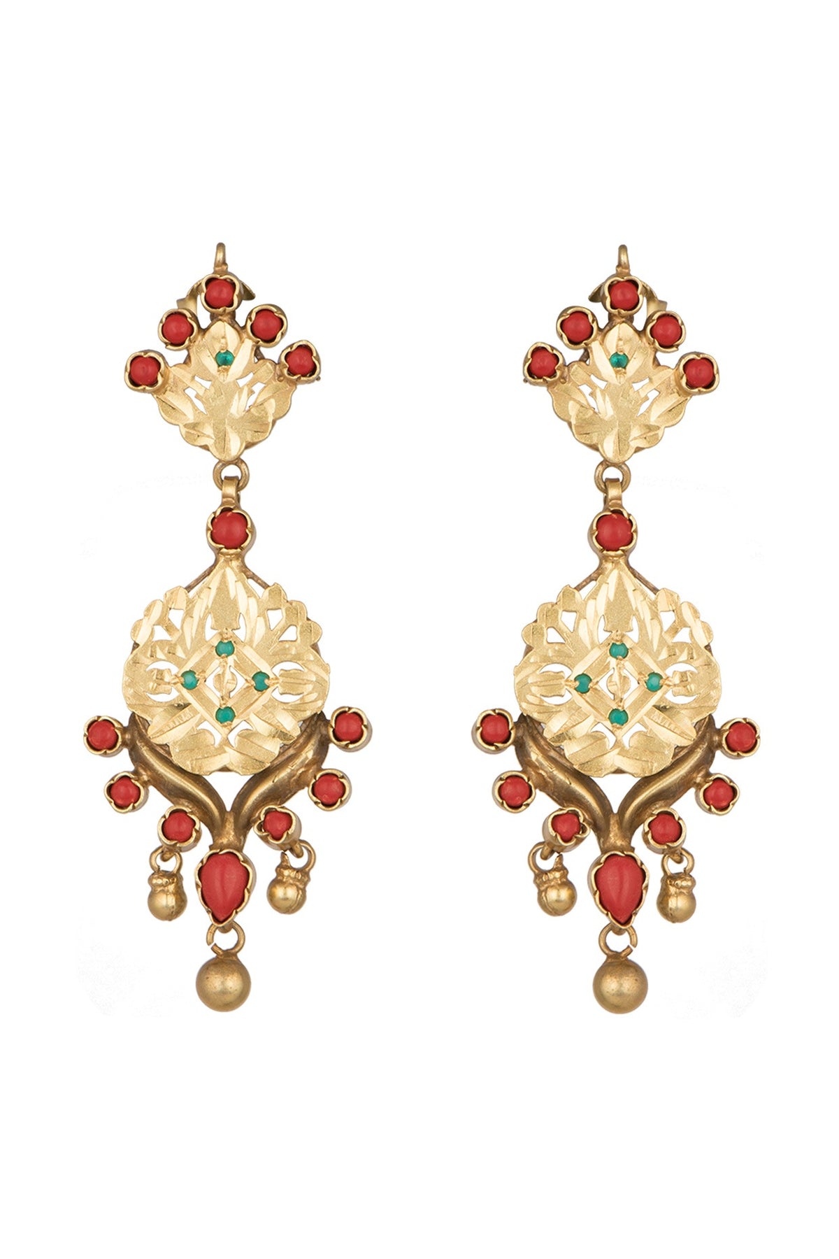 Gold Plated Moonga Beaded Dangler Earrings In Sterling Silver